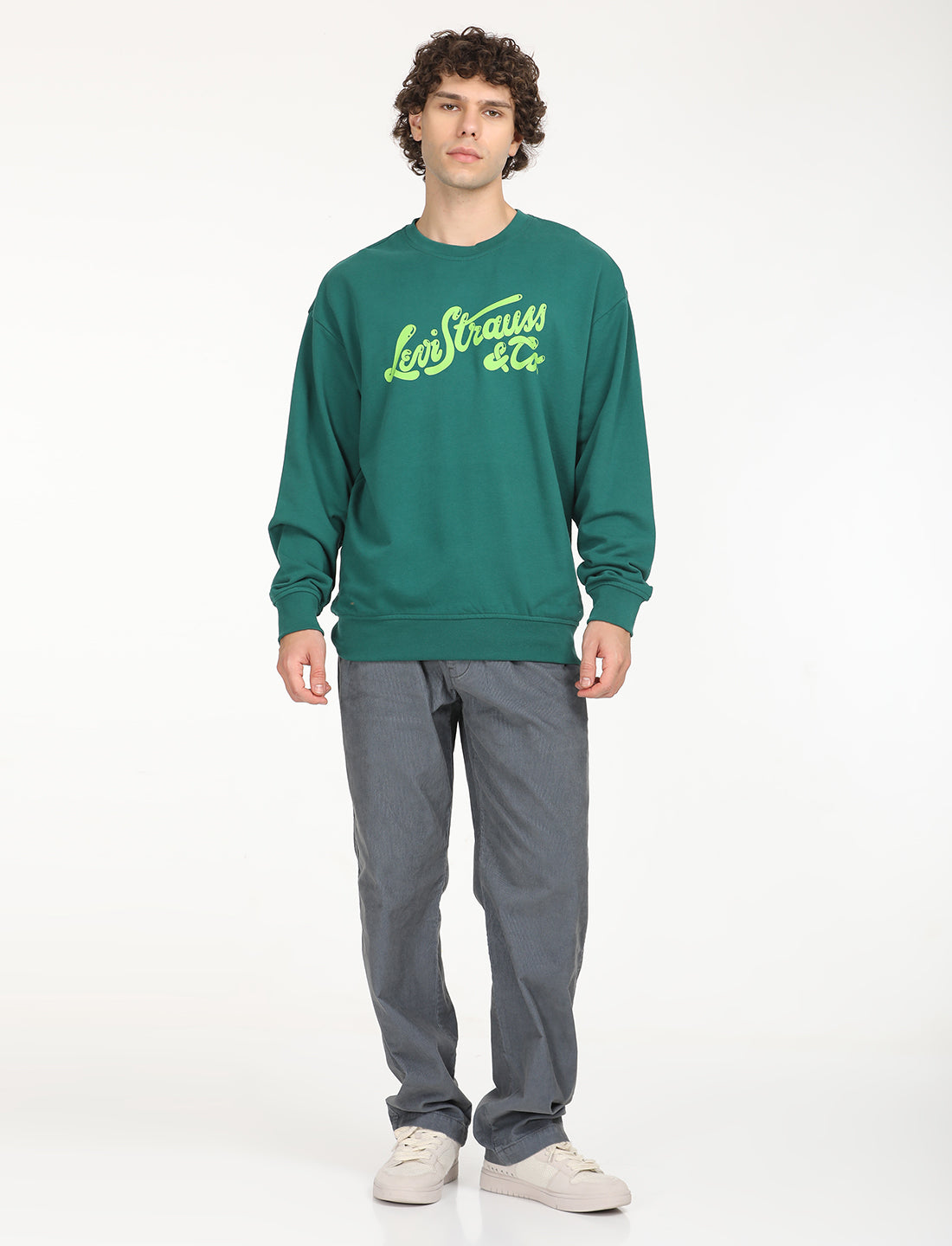 Men's Solid Green Crew Neck Sweatshirt - 6 View