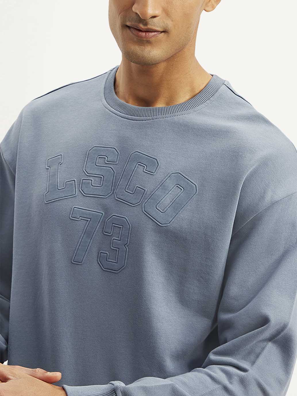 Men's Typographic Blue Crew Neck Sweatshirt - 4202b8d7-5524-428a-b9f0-03e61dbd5a7e View