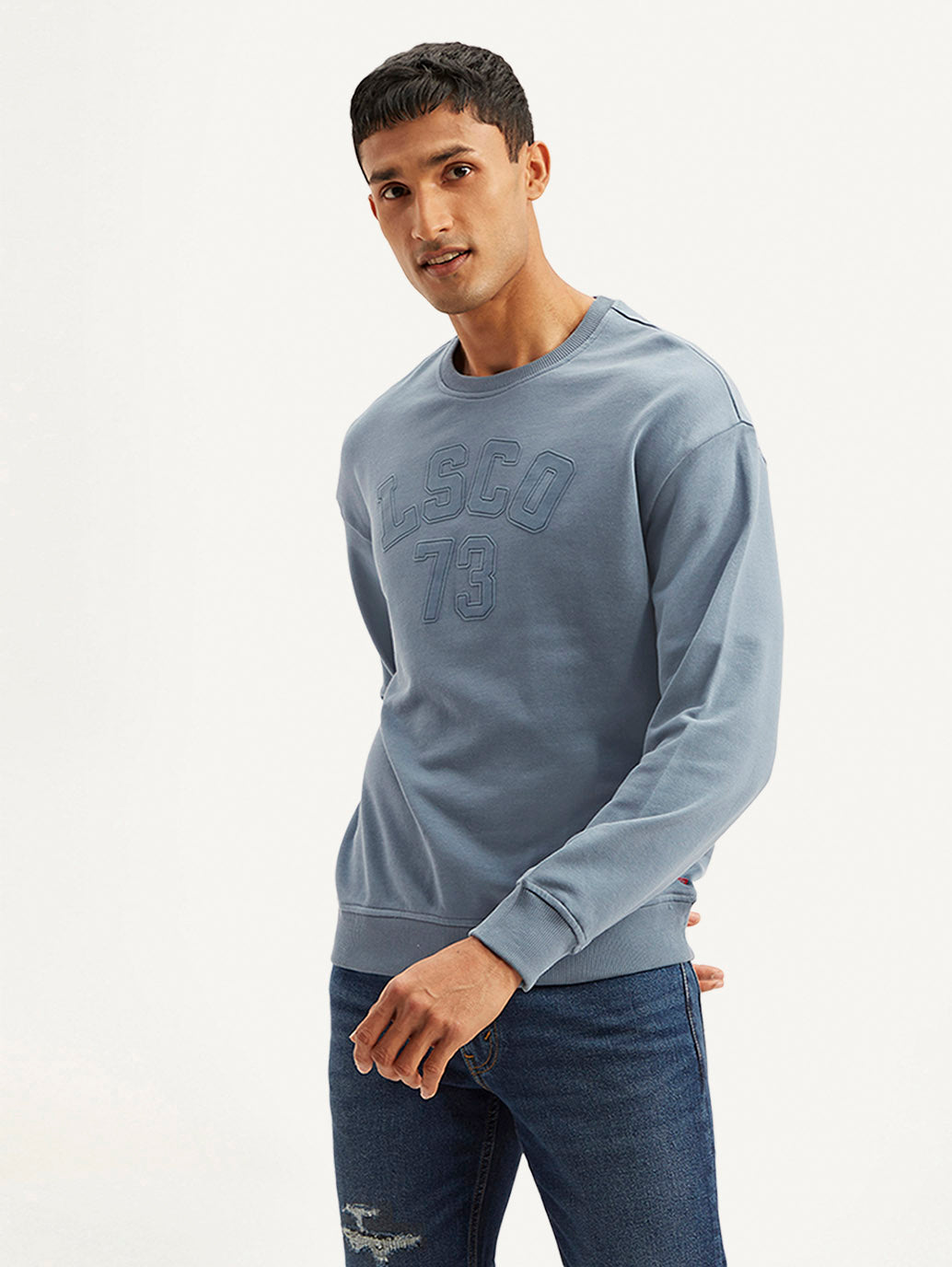 Men's Typographic Blue Crew Neck Sweatshirt - d57273f8-18d2-4074-b809-d3dcb535e663 View
