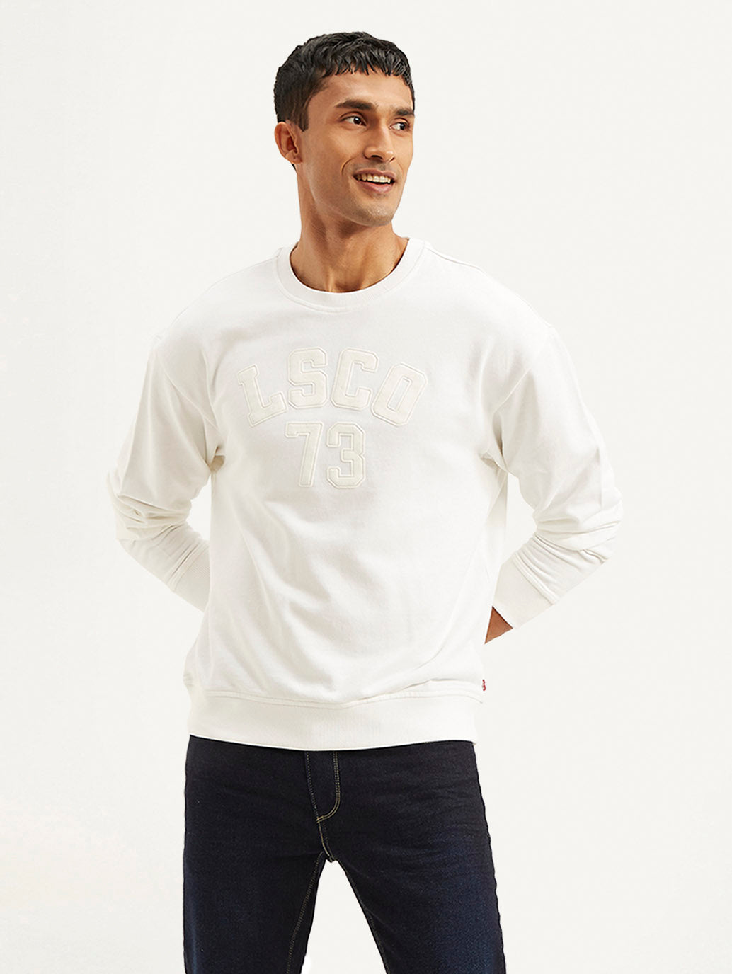 Men's Typography White Crew Neck Sweatshirt - 12595094-69b2-4700-8a71-7cebea59dc63 View
