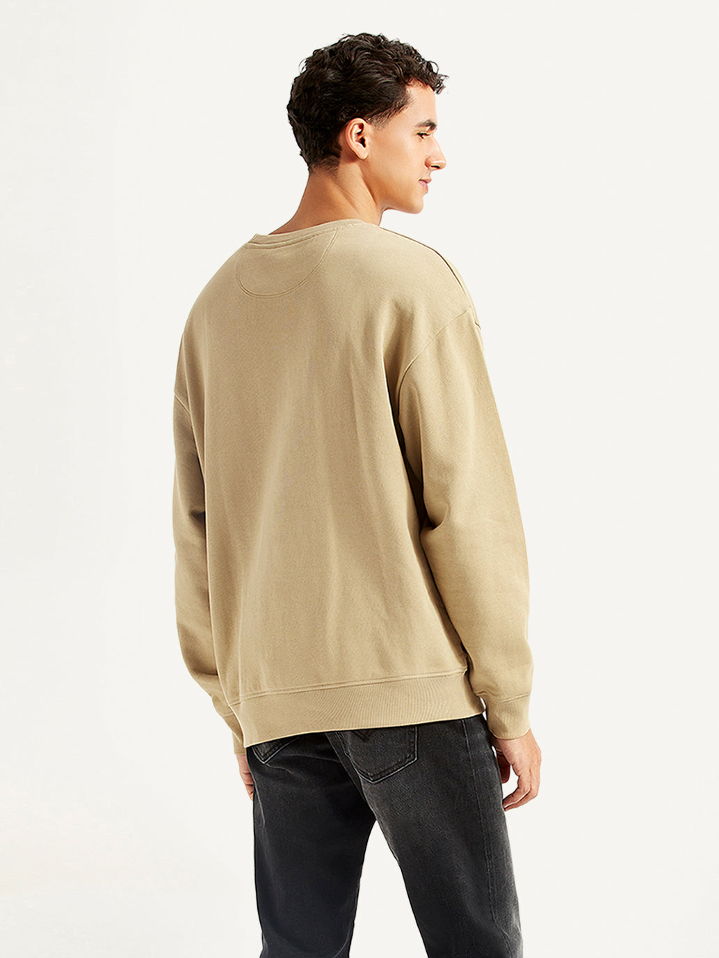 Men's Typographic Beige Crew Neck Sweatshirt - Back View