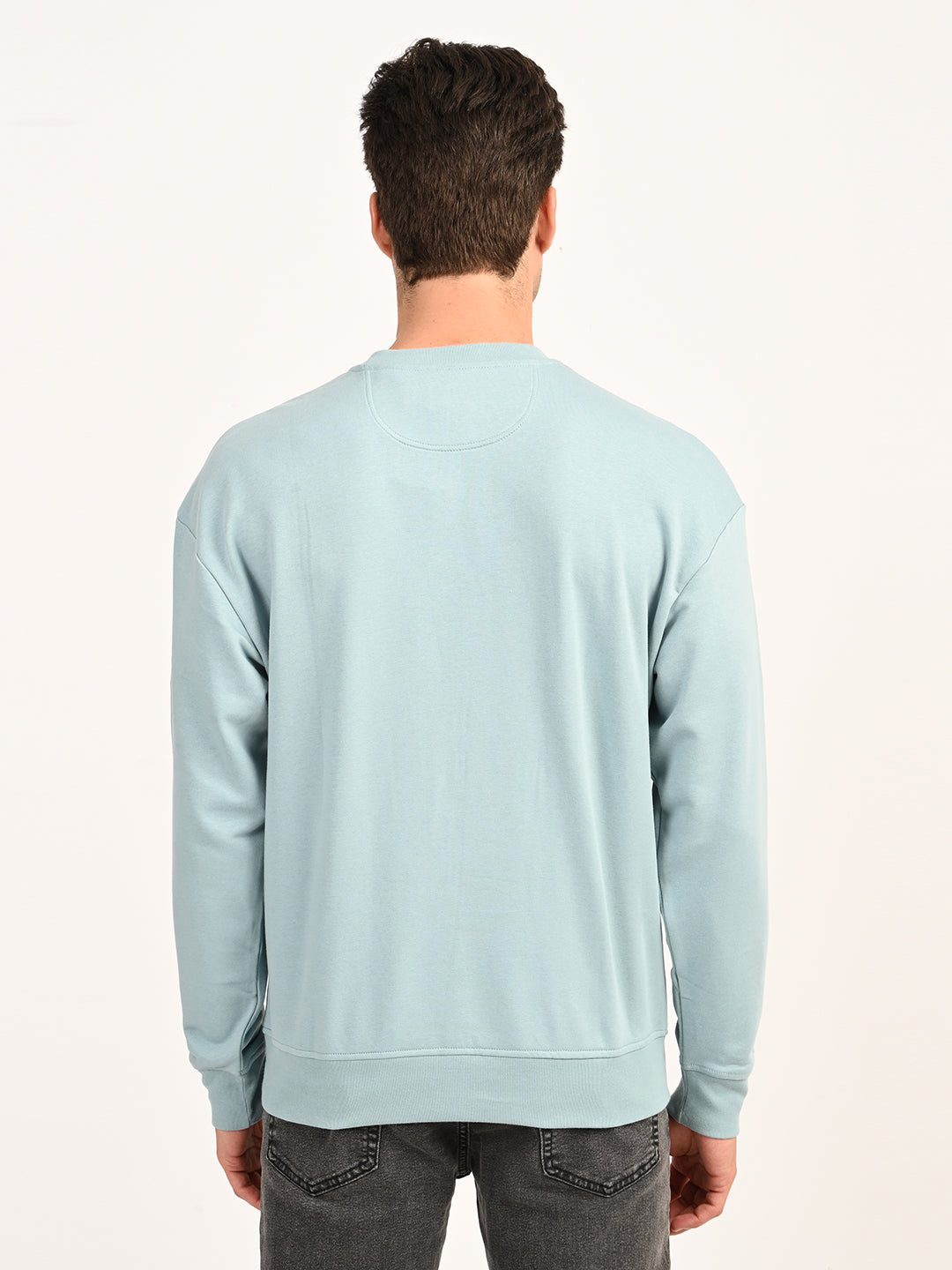 Men's Brand Logo Light Blue Crew Neck Sweatshirt - back View