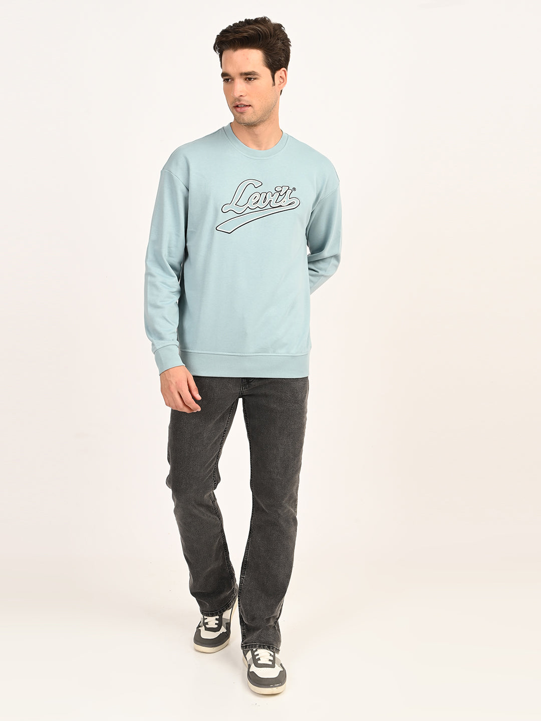 Men's Brand Logo Light Blue Crew Neck Sweatshirt - 6 View
