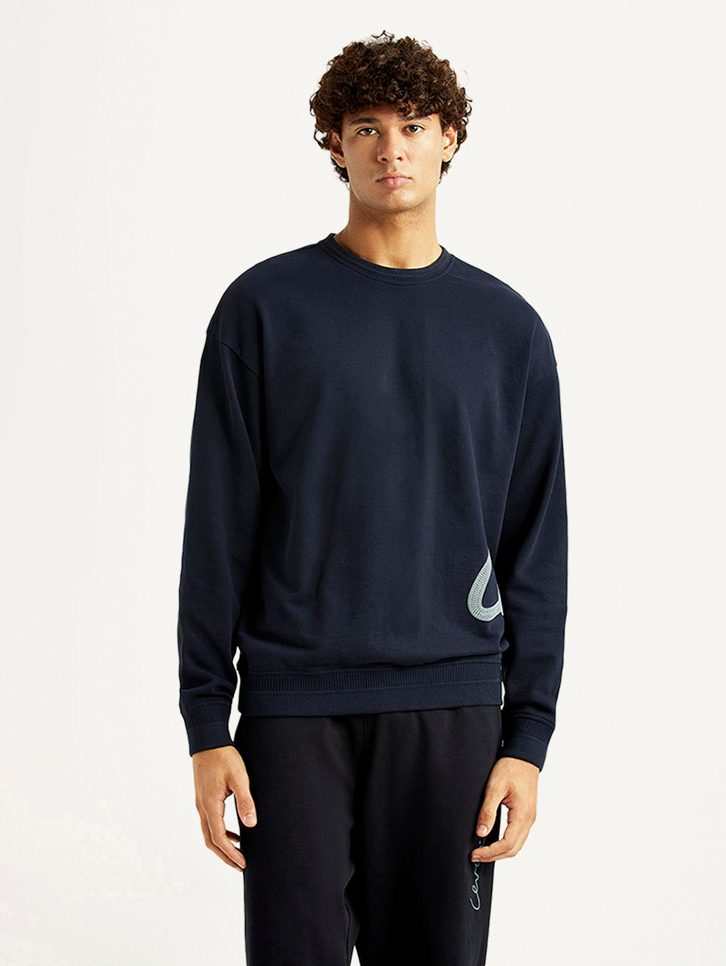 Men's Graphic Print Navy Crew Neck Sweatshirt