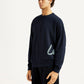Men's Graphic Print Navy Crew Neck Sweatshirt - Side View