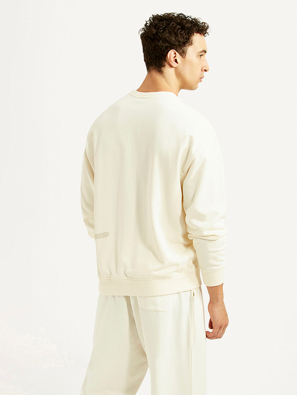 Men's Solid Off White Crew Neck Sweatshirt - Back View