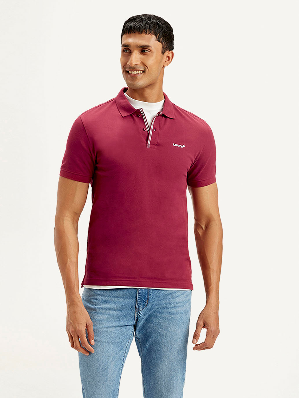 Men's Solid Slim Fit Polo T-shirt - Front View