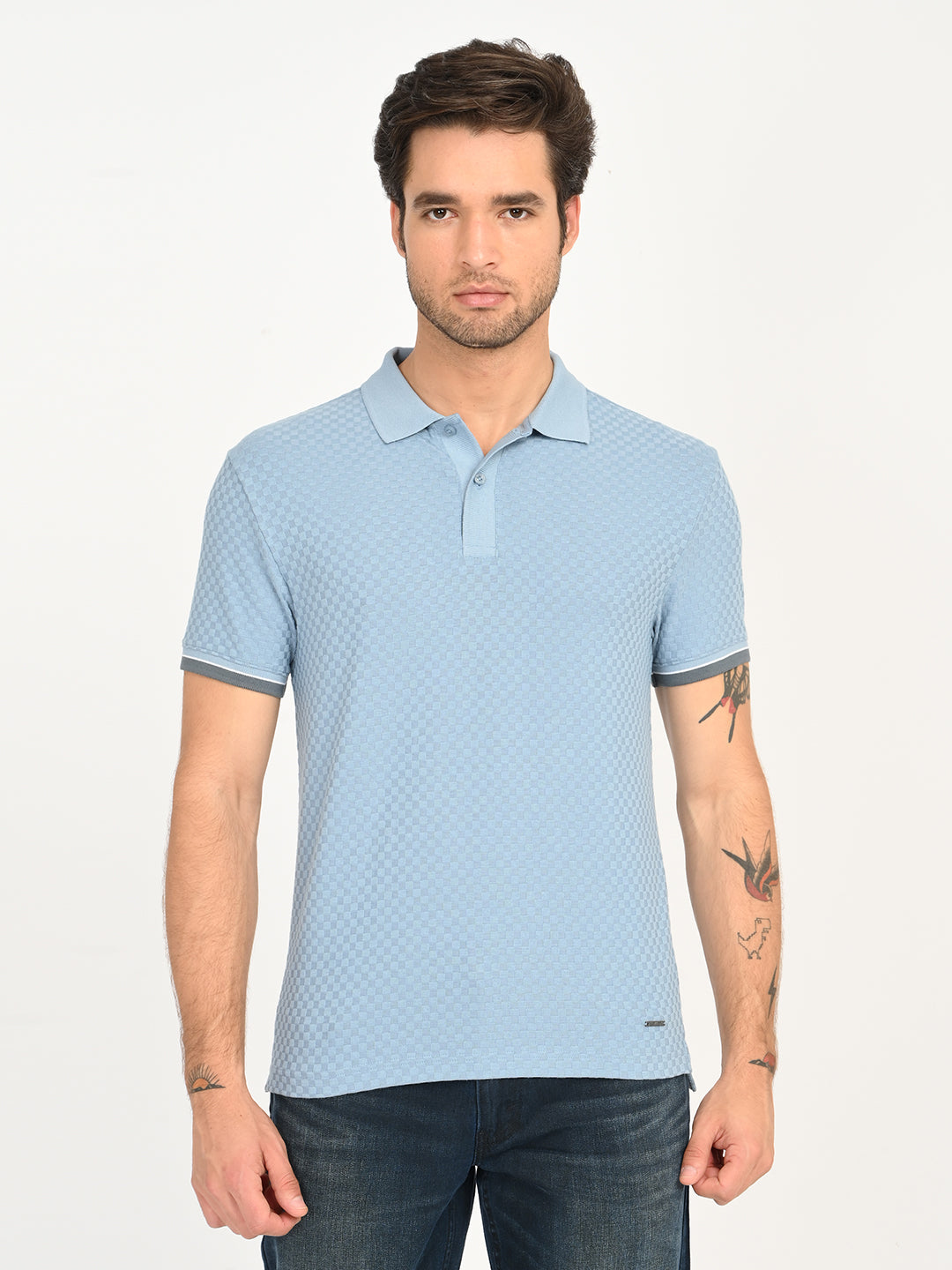Men's Solid Light Blue Slim Fit Polo T-shirt