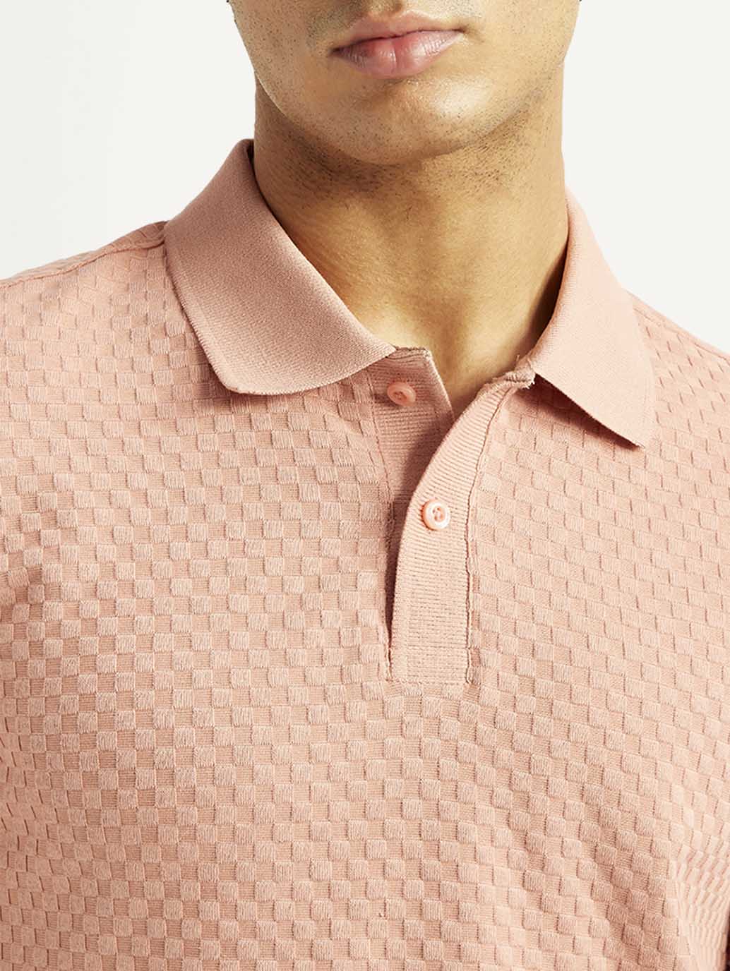 Men's Redloop Textured Pink Slim Fit Polo T-shirt - Detail View