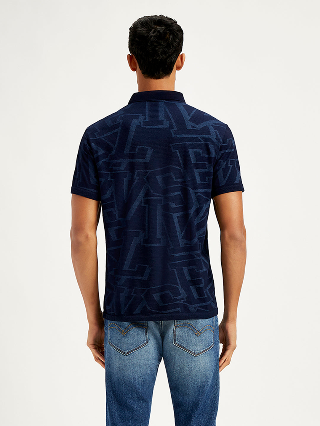 Men's Typographic Print Slim Fit Polo T-Shirt - Back View