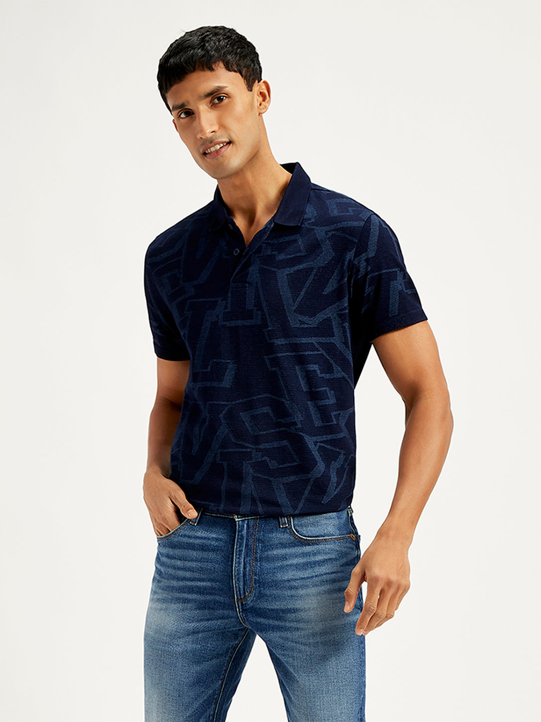 Men's Typographic Print Slim Fit Polo T-Shirt - Styleshot View