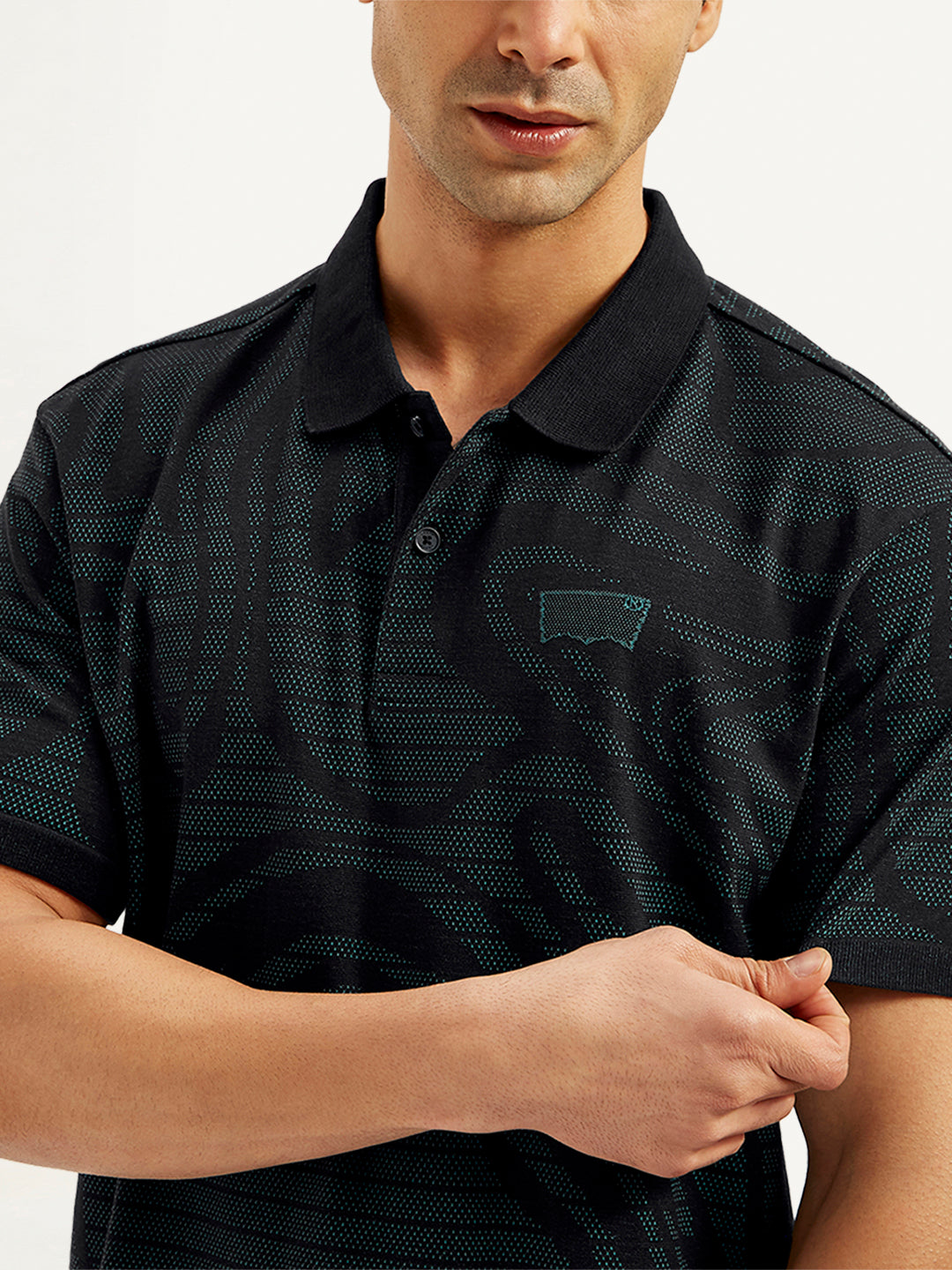 Men's Abstract Print Slim Fit Polo T-Shirt - Detail View