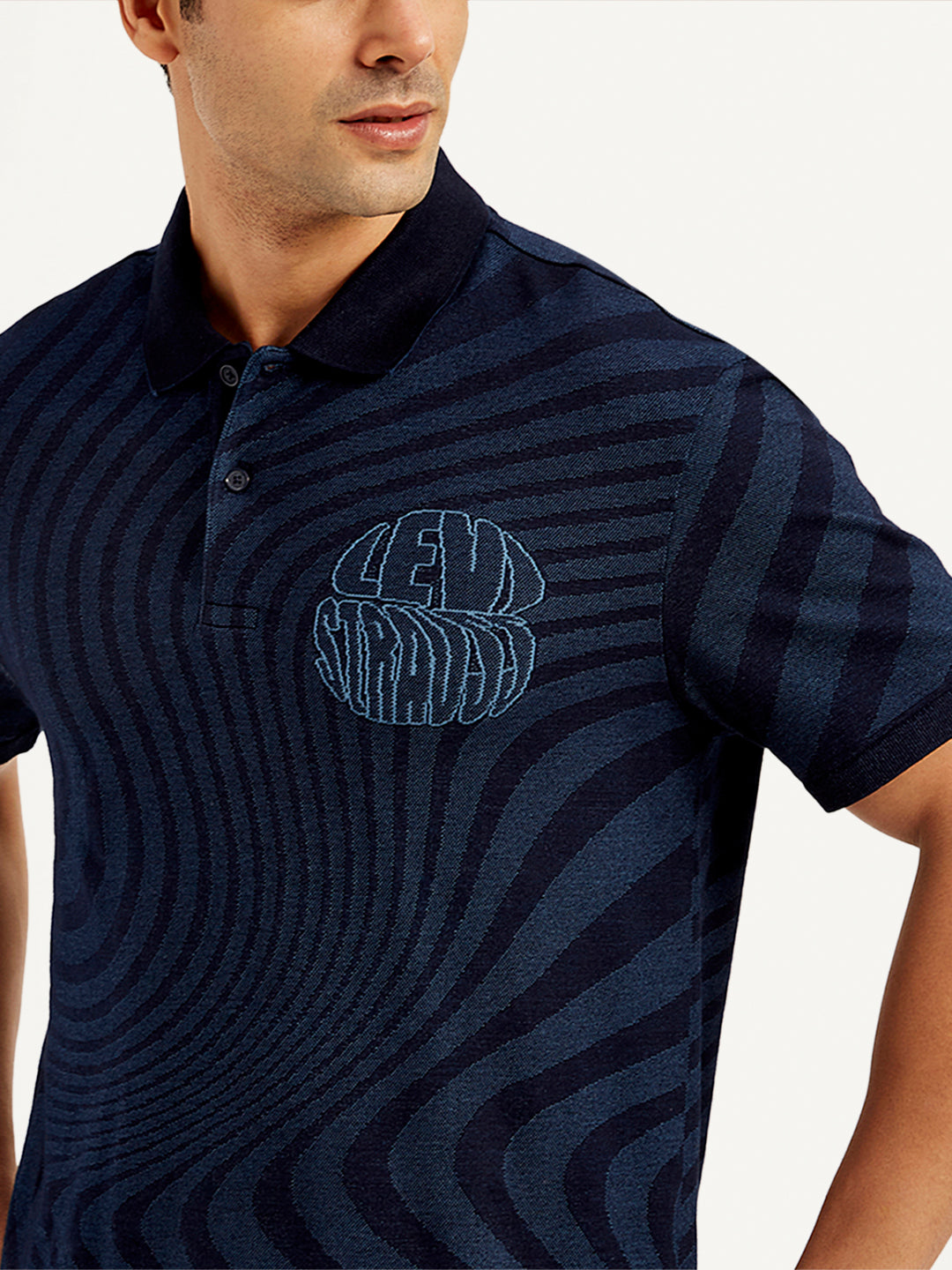 Men's Abstract Print Slim Fit Polo T-Shirt - Detail View
