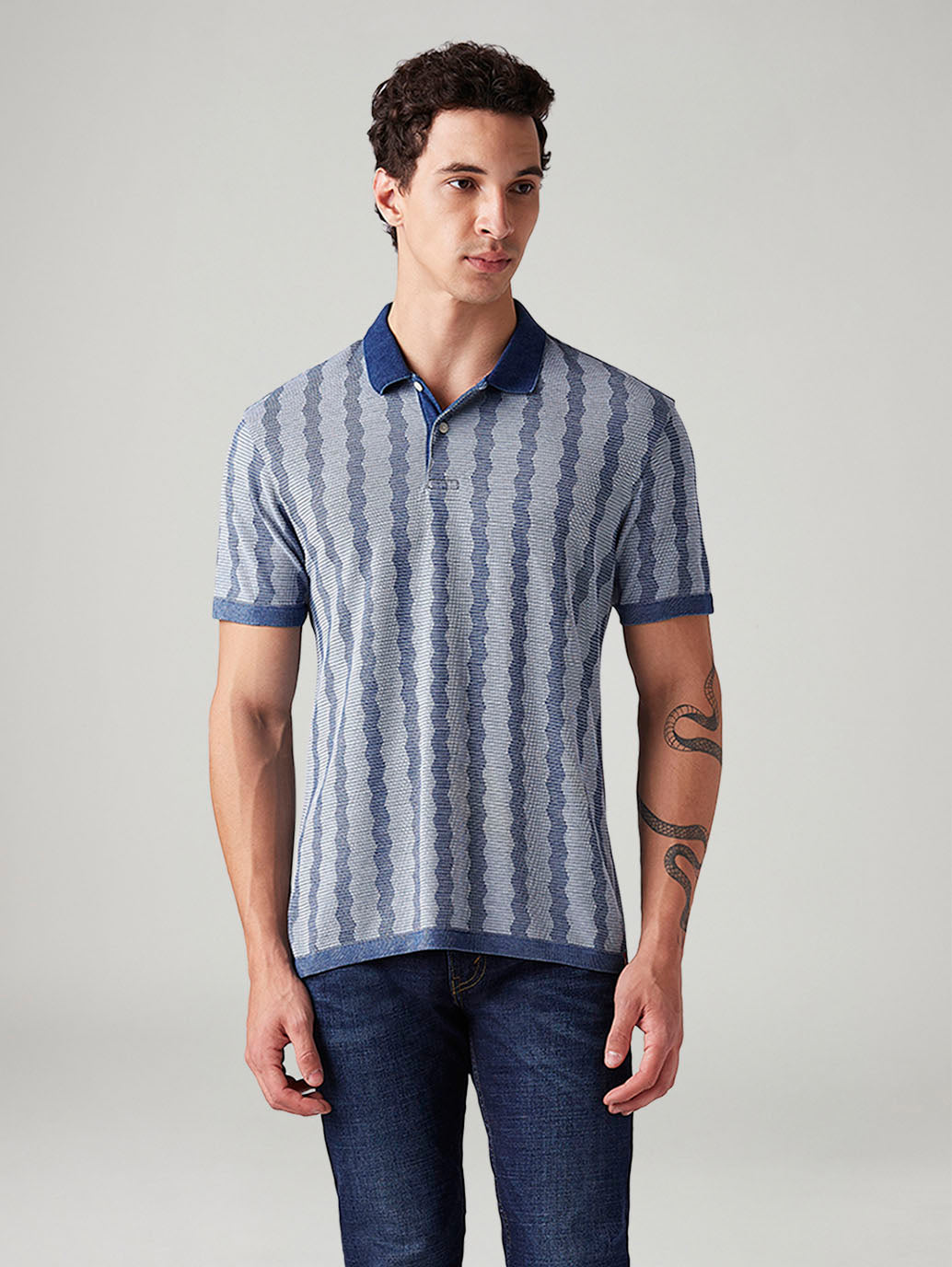 Men's Abstract Slim Fit Polo T-Shirt - Front View