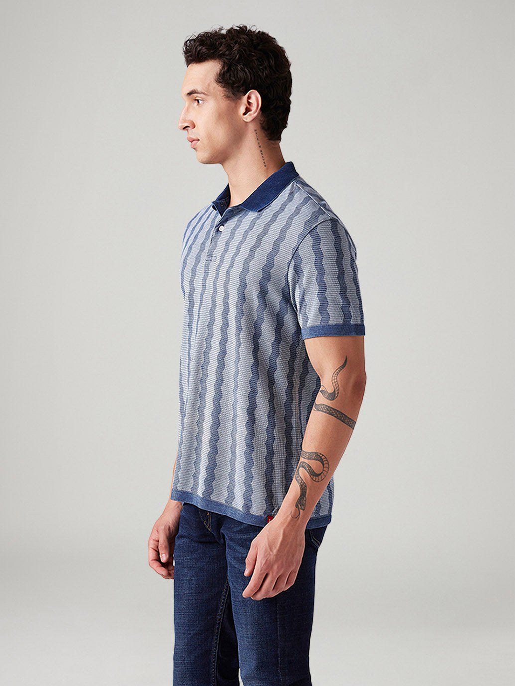 Men's Abstract Slim Fit Polo T-Shirt - Side View