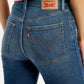 Women's Blue Ribcage Bell Bottom Wide Leg Fit High Rise Jeans - Detail View