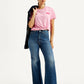 Women's Blue Ribcage Bell Bottom Wide Leg Fit High Rise Jeans - Styleshot View