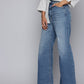 Women's Blue Ribcage Bell Bottom Wide Leg Fit High Rise Jeans - 2 View