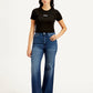 Women's Blue Ribcage Bell Bottom Wide Leg Fit High Rise Jeans - Front View