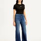 Women's Blue Ribcage Bell Bottom Wide Leg Fit High Rise Jeans - Side View