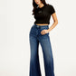 Women's Blue Ribcage Bell Bottom Wide Leg Fit High Rise Jeans - Styleshot View