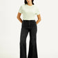 Women's Black Ribcage Bell Bottom Wide Leg Fit High Rise Jeans - Front View