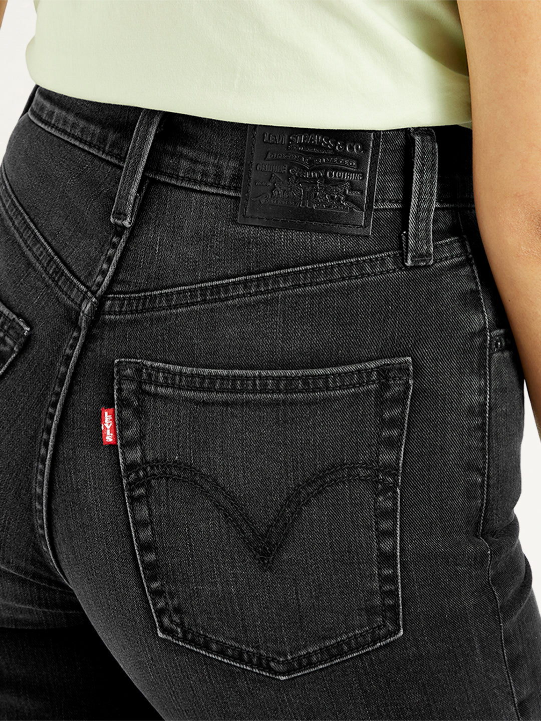 Women's Black Ribcage Bell Bottom Wide Leg Fit High Rise Jeans - Detail View