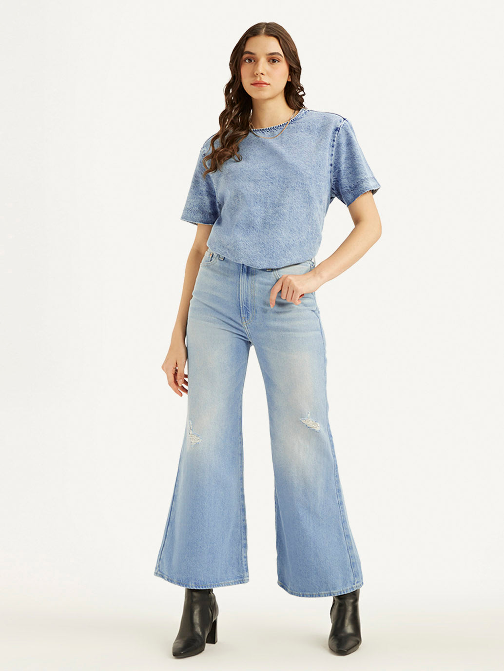Women's Blue Ribcage Bell Bottom Wide Leg Fit High Rise Jeans - dfdf0322-599a-418b-9044-114a4eeffb28 View