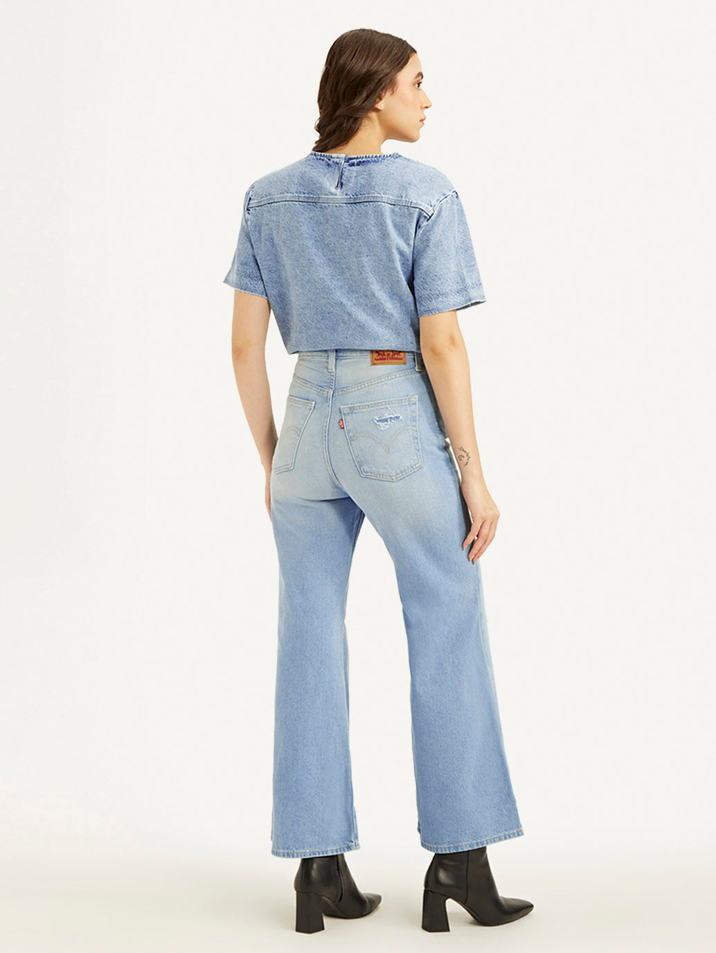 Women's Blue Ribcage Bell Bottom Wide Leg Fit High Rise Jeans - ab032bff-4aab-4b5c-91e5-4fd92d451351 View