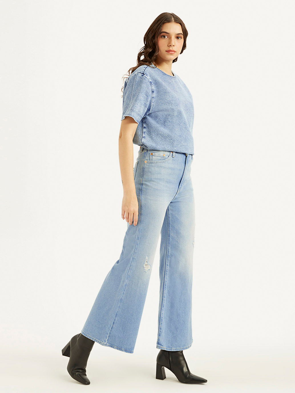 Women's Blue Ribcage Bell Bottom Wide Leg Fit High Rise Jeans - f08ae804-e3de-410c-8c27-b091530f7843 View