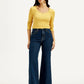 Women's Navy Blue Ribcage Bell Bottom Wide Leg Fit High Rise Jeans - Front View