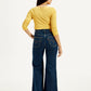 Women's Navy Blue Ribcage Bell Bottom Wide Leg Fit High Rise Jeans - Back View