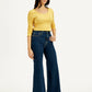 Women's Navy Blue Ribcage Bell Bottom Wide Leg Fit High Rise Jeans - Side View