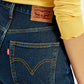 Women's Navy Blue Ribcage Bell Bottom Wide Leg Fit High Rise Jeans - Detail View