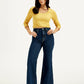 Women's Navy Blue Ribcage Bell Bottom Wide Leg Fit High Rise Jeans - Styleshot View