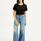 Women's Blue Ribcage Bell Bottom Wide Leg Fit High Rise Jeans - Front View