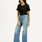 Women's Blue Ribcage Bell Bottom Wide Leg Fit High Rise Jeans - Side View
