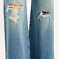 Women's Blue Ribcage Bell Bottom Wide Leg Fit High Rise Jeans - Detail View