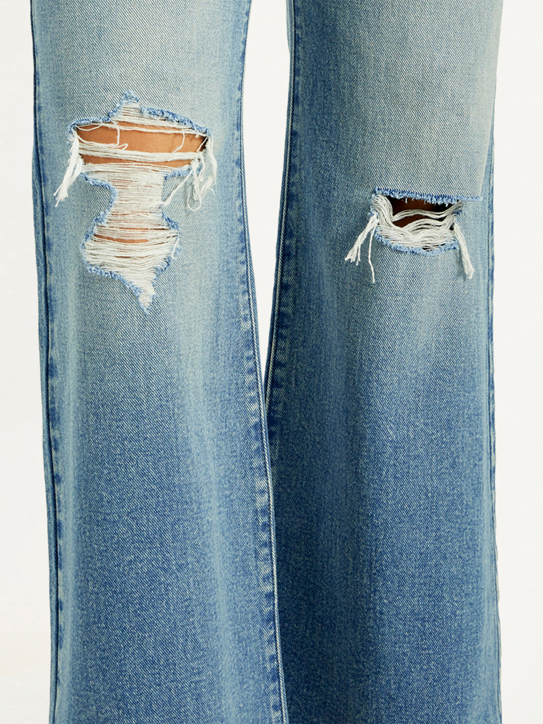 Women's Blue Ribcage Bell Bottom Wide Leg Fit High Rise Jeans - Detail View