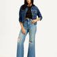 Women's Blue Ribcage Bell Bottom Wide Leg Fit High Rise Jeans - Styleshot View