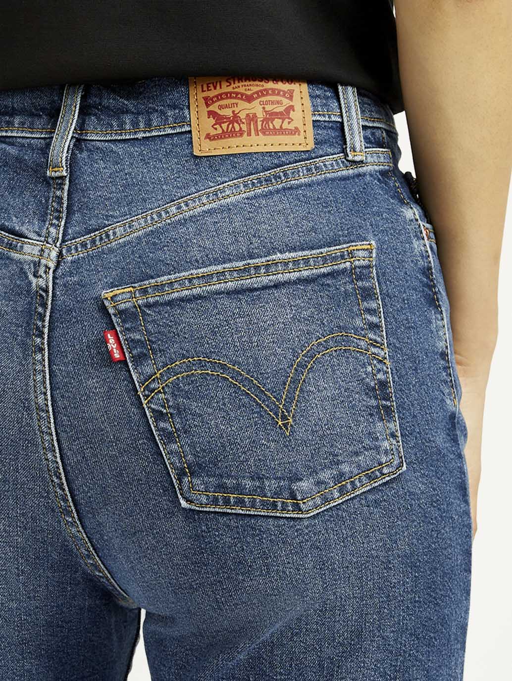 Women's Blue Ribcage Bell Bottom Wide Leg Fit Mid Rise Jeans - Detail View