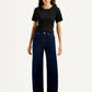 Women's Navy Ribcage Wide Leg Fit Bell Bottom High Rise Jeans - Front View