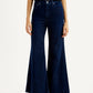 Women's Navy Ribcage Wide Leg Fit Bell Bottom High Rise Jeans - Front View
