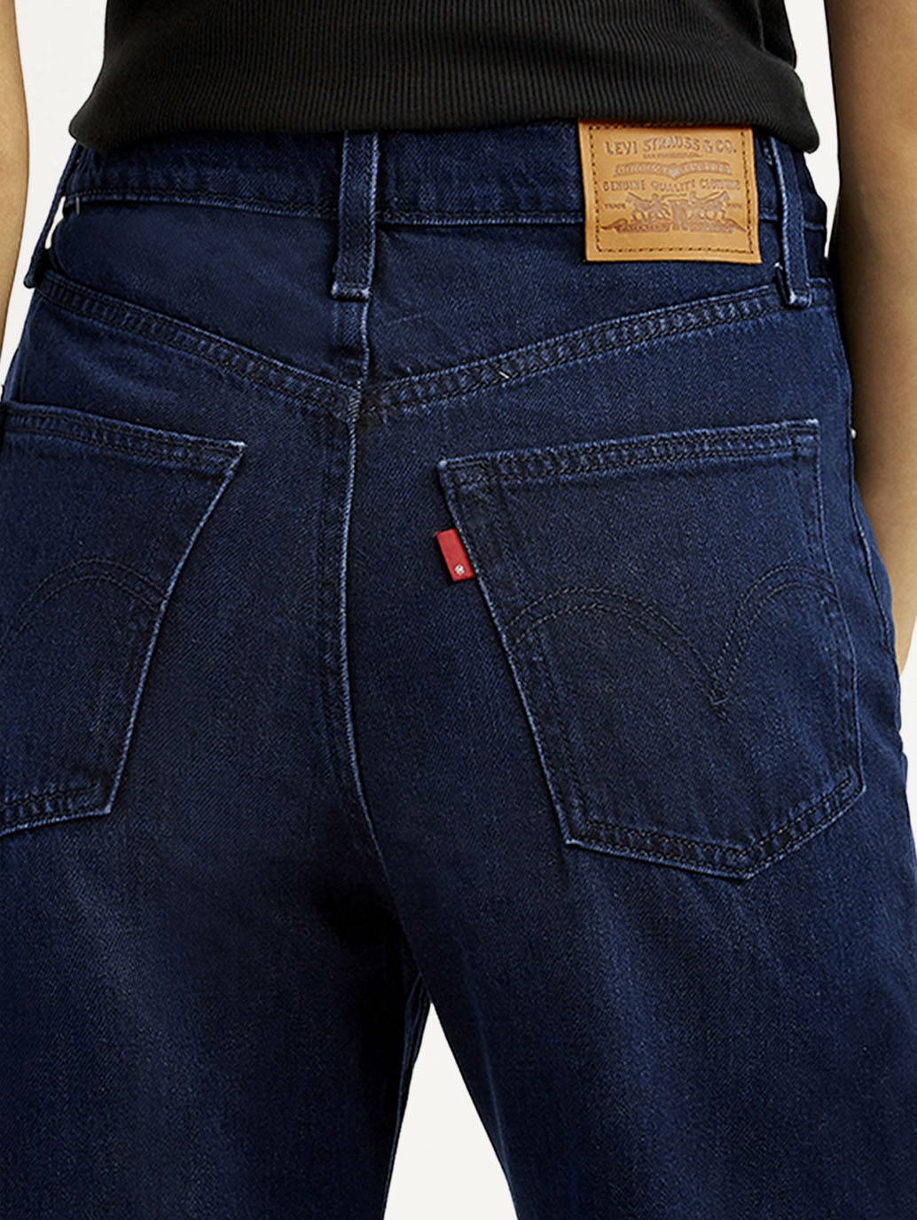 Women's Navy Ribcage Wide Leg Fit Bell Bottom High Rise Jeans - Detail View