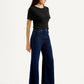 Women's Navy Ribcage Wide Leg Fit Bell Bottom High Rise Jeans - Side View