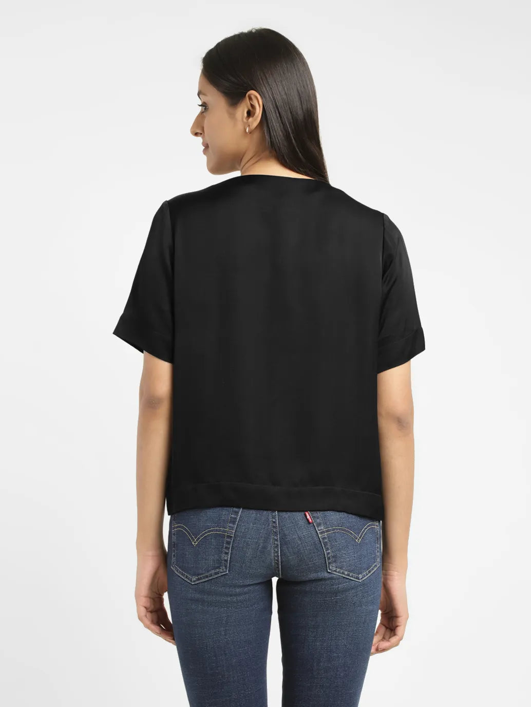 Women's Solid Black V Neck Top - 2fd65960-a3f6-4993-a21c-8dbe9406f673 View
