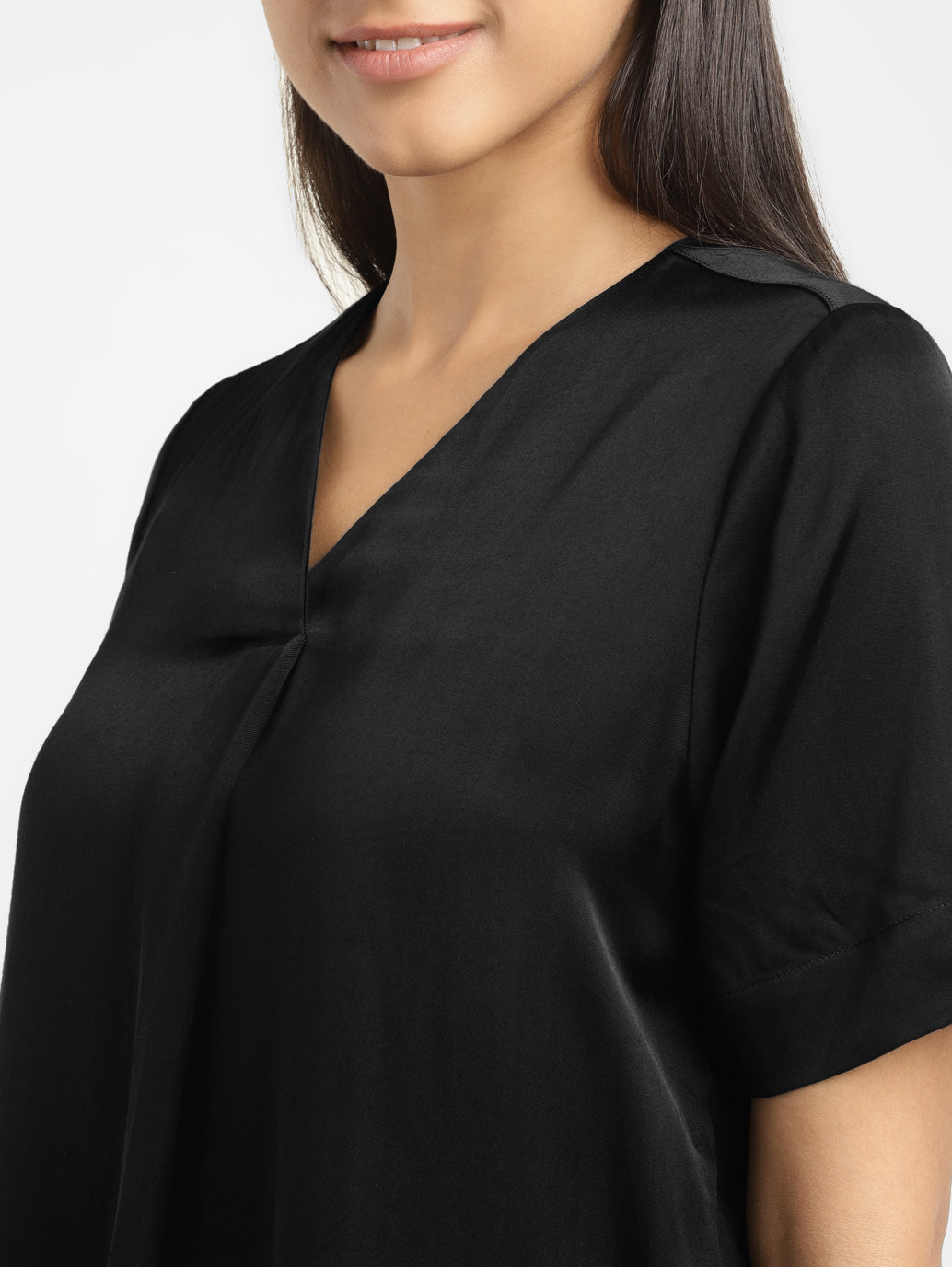 Women's Solid Black V Neck Top - b7acc83b-4ed3-4f09-bd96-ae4c878a8322 View
