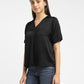 Women's Solid Black V Neck Top - 396f92c1-81f2-4fcb-9870-4d2f15ef2d6a View
