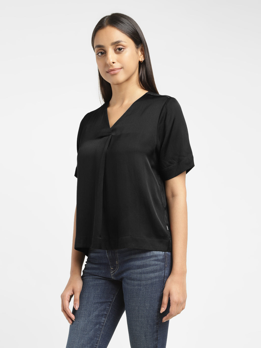 Women's Solid Black V Neck Top - 396f92c1-81f2-4fcb-9870-4d2f15ef2d6a View
