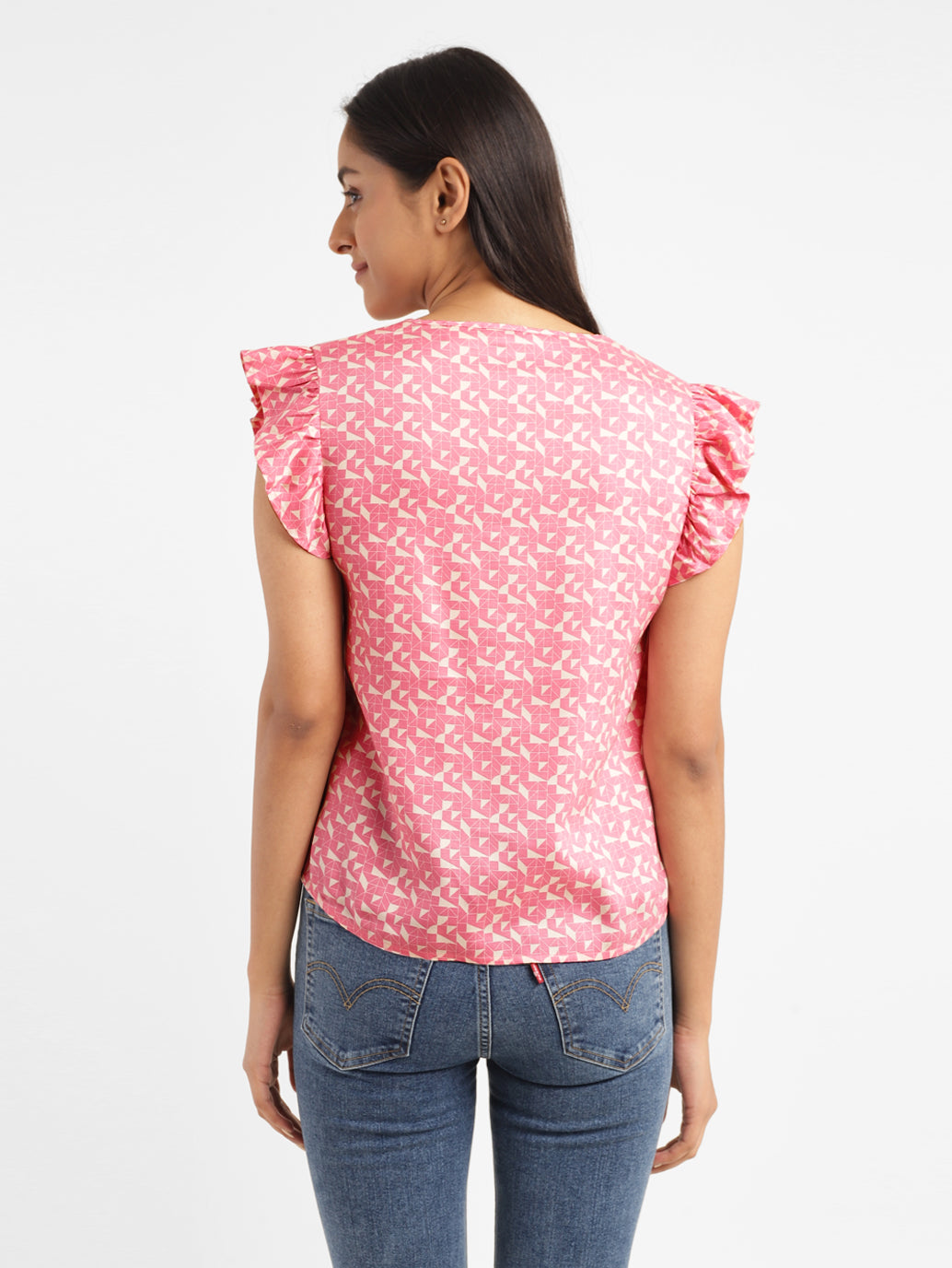 Women's Geometric Pink V Neck Top - 1dcfe78b-ee34-4f95-b685-26b64f656074 View